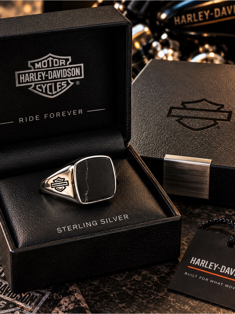 Harley-Davidson Sterling Silver Black Onyx Signet Ring